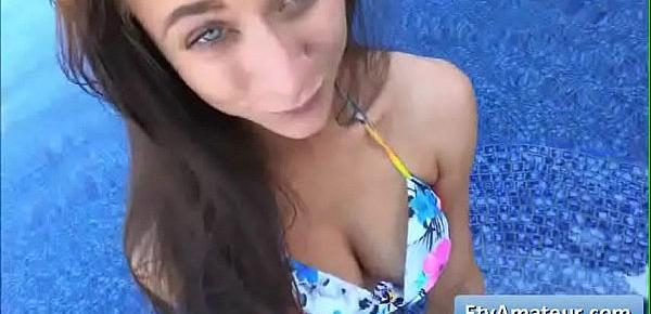  Sensual teen amateur Anyah shake her booty by the pool and fuck her ass with glass dildo